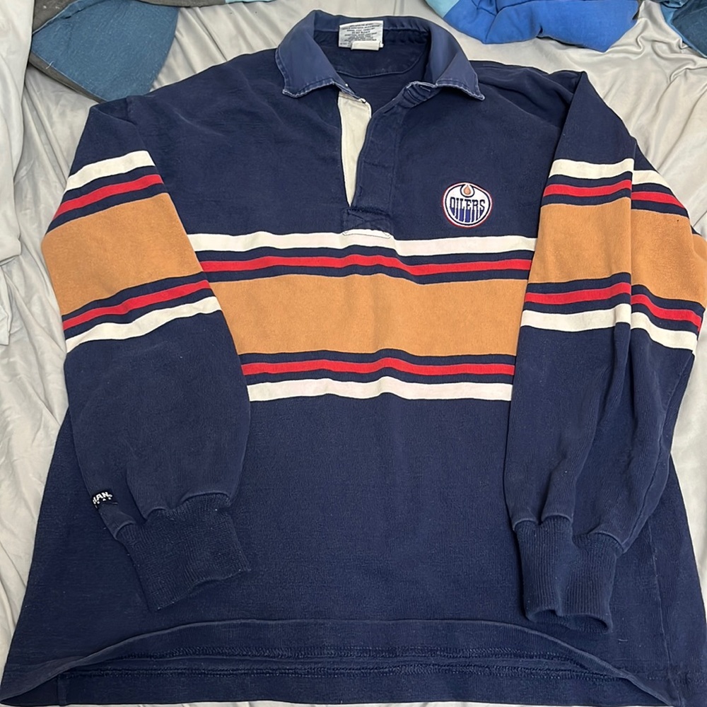 Edmonton Oilers vintage polo long sleeve shirt official nhl merch